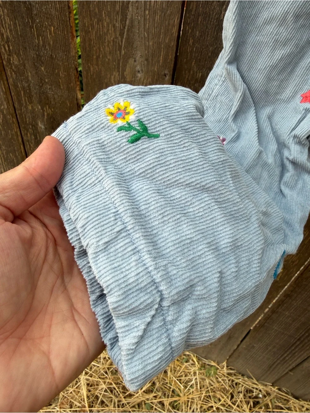 Girls 12y Mini Boden Light Blue Corduroy Floral Embroidered lined pants
